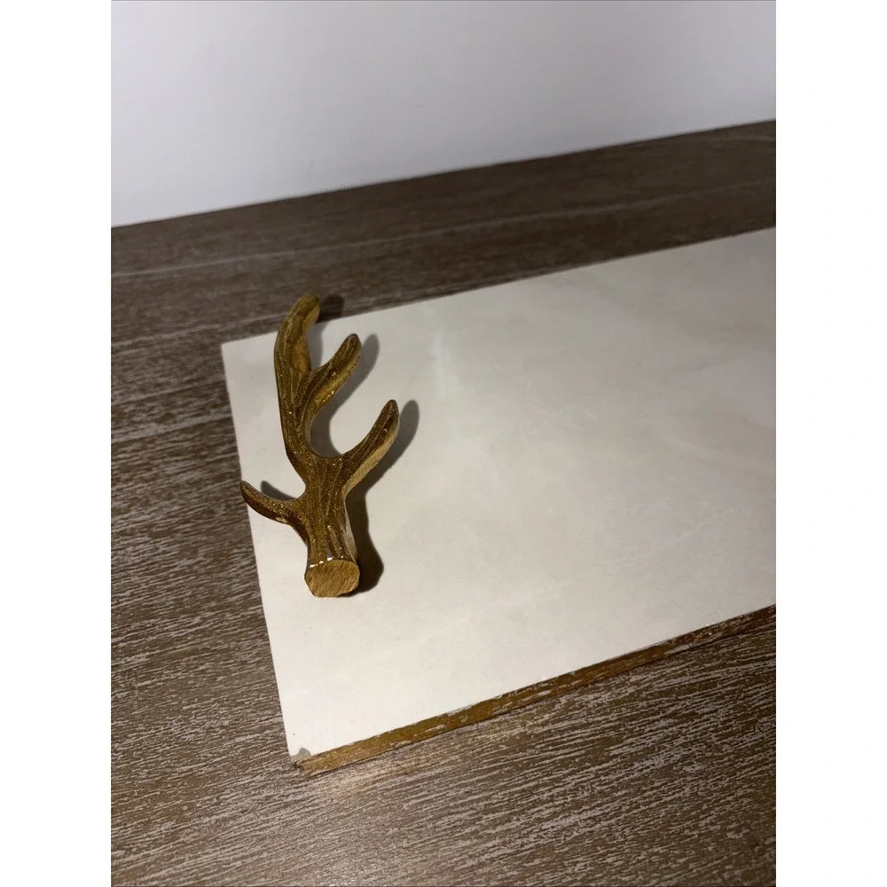 Indian White Marble Serving Tray with Gold Finish Metal Handle DECORATIVE 14x7‎